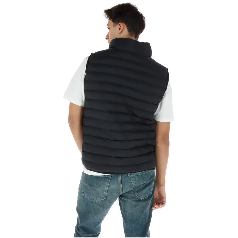 Calvin Klein puffer jacket for men in black with quilted pattern and high collar, front view