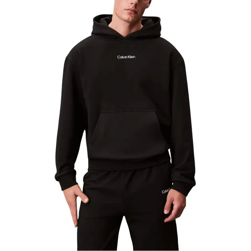Calvin Klein Sport Sweat à capuche noir en coton pour homme avec logo blanc et poche avant