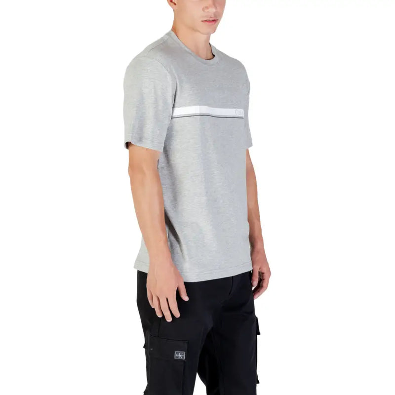 Men’s light grey short-sleeved T-shirt with white horizontal stripe from Calvin Klein Sport