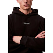 Black Calvin Klein Sport men sweatshirt hoodie with white embroidered logo on chest, made of comfortable fabric