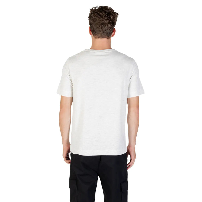 White cotton crew-neck t-shirt with short sleeves shown front side labeled Calvin Klein Sport mens grey cotton blend t shirt