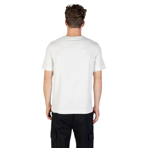 White cotton crew-neck t-shirt with short sleeves shown front side labeled Calvin Klein Sport mens grey cotton blend t shirt