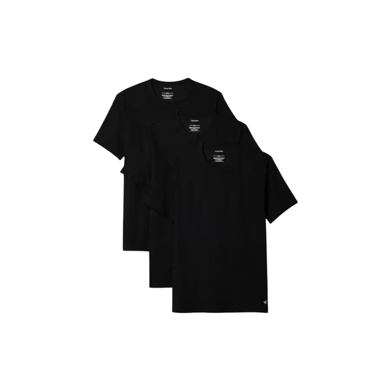 Black Calvin Klein short-sleeved t-shirts with minimalist design and subtle branding on collar and hem for men underwear