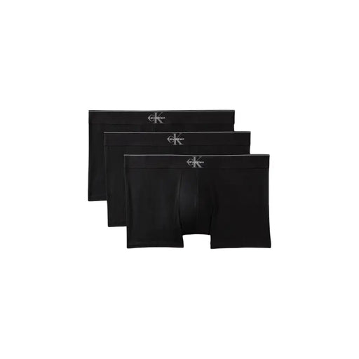 Black calvin klein boxer briefs with subtle white logo on waistband in cotton for men underwear use
