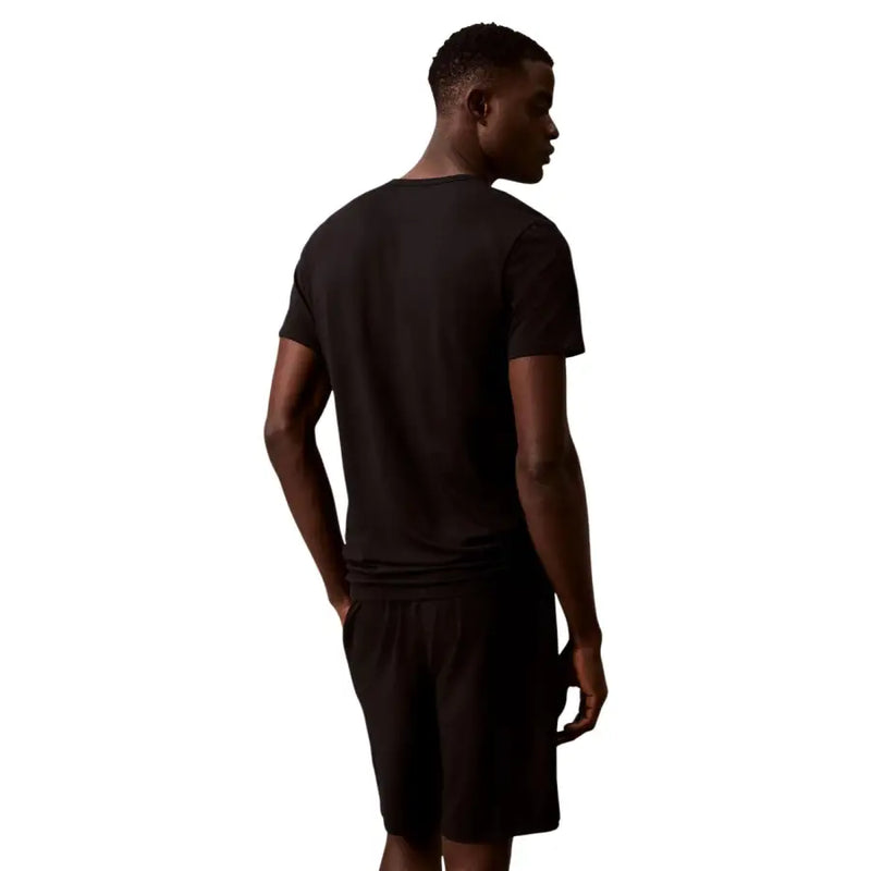 Black short-sleeved cotton t-shirt with crew neck from calvin klein underwear men underwear collection