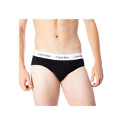 Schwarz Calvin Klein Herrenslips mit weißem elastischem Bund und dem sich wiederholenden Markenlogo aus Baumwollstoff