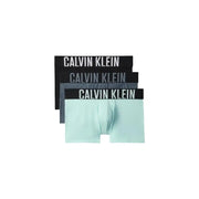 Set of three Calvin Klein men’s briefs in black gray and mint green with branded waistbands for everyday wear