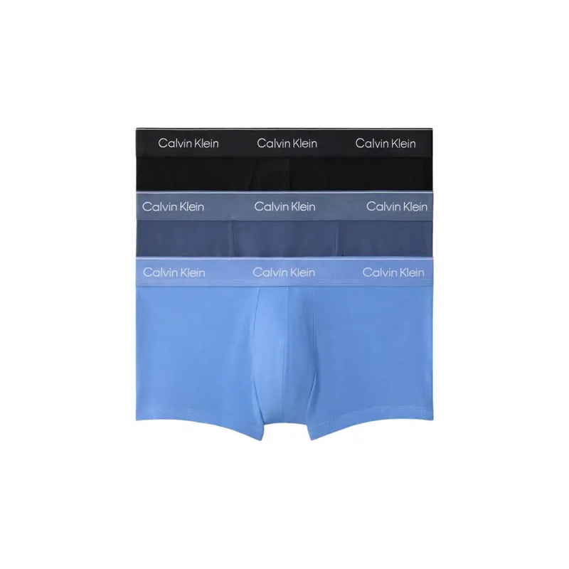 Calvin Klein underwear men trunks in black navy and light blue with branded waistbands for everyday comfort