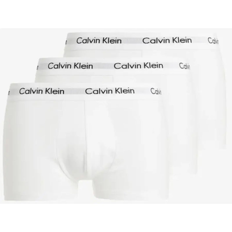 Calvin Klein men’s white boxer briefs with black logo trim designed for comfortable everyday wear