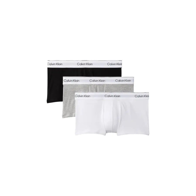 Calvin Klein underwear men three-pack boxer briefs in black heather gray and white with branded elastic waistbands