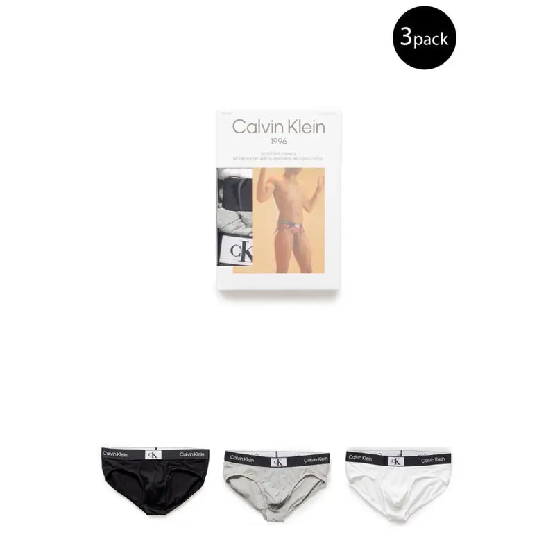Calvin Klein underwear men briefs in black gray and white with signature elastic waistbands for comfortable wear