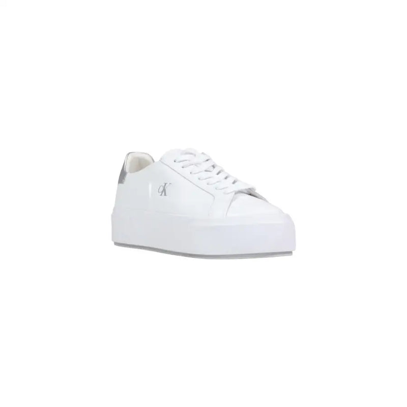 Calvin Klein white leather womens minimalist platform sneakers with silver logo