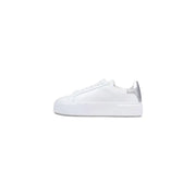 Calvin Klein white leather women’s platform sneakers with silver heel tab