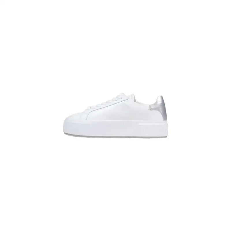 Calvin Klein white leather women’s platform sneakers with silver heel tab