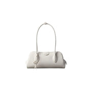 Calvin Klein white polyurethane women bag with sleek off-white leather curved handles and minimalist design with zip pockets