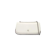 Calvin Klein white spring summer crossbody bag with silver chain strap and subtle logo detail with pocket