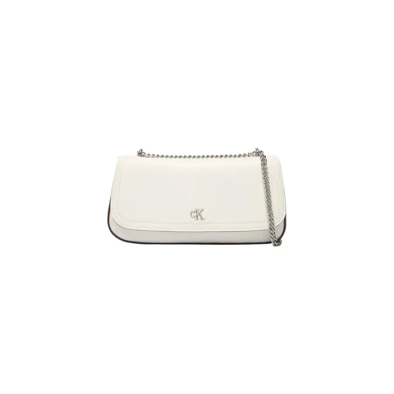 Calvin Klein white spring summer crossbody bag with silver chain strap and subtle logo detail with pocket
