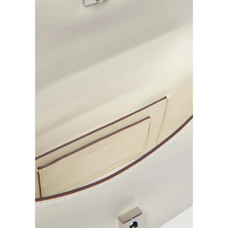 Calvin Klein white spring summer shoulder bag in cream leather with subtle stitching and minimalist design with pocket