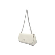 Calvin Klein white leather crossbody bag with silver chain strap and small metallic logo for spring summer use