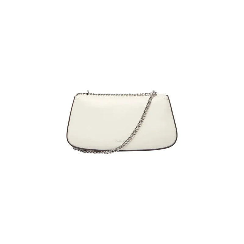 Calvin Klein white spring summer shoulder bag cream-colored leather with silver chain strap and black trim