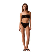 Calvin Klein women beachwear bandeau black nylon strapless bikini set with white logo detailing visible from front