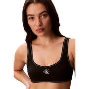 Black Calvin Klein bralette with white stitching and small embroidered logo for women beachwear light blue collection