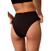 Calvin Klein women bikini high waist black swimwear featuring a smooth seamless design and metallic logo waistband