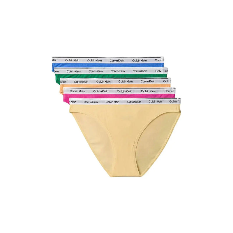 Set of six Calvin Klein women bikini briefs in assorted solid colors with branded elastic waistband cotton material