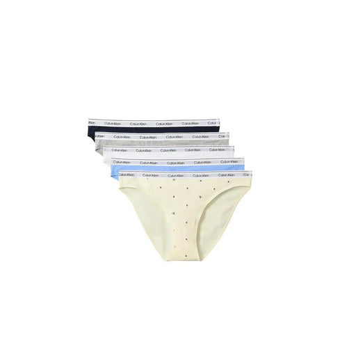 Set of five Calvin Klein women bikini underwear in assorted pastel and neutral cotton with branded elastic waistbands