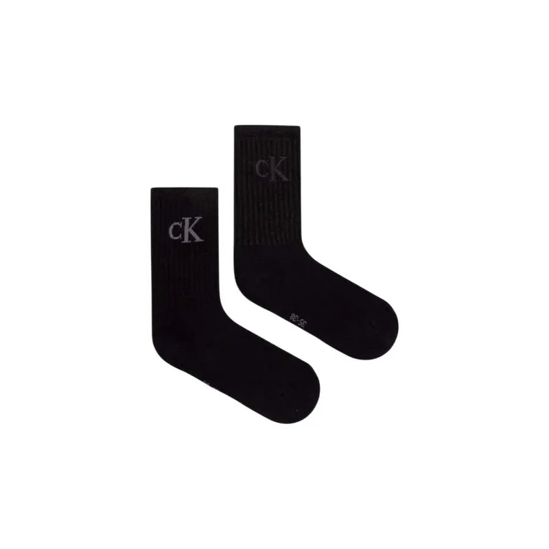 Calvin Klein black cotton blend socks with subtle gray CK logo on cuff