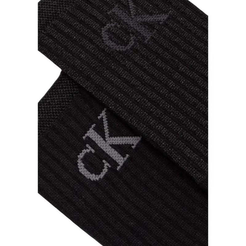 Black ribbed Calvin Klein socks with gray logo, from women’s cotton blend underwear