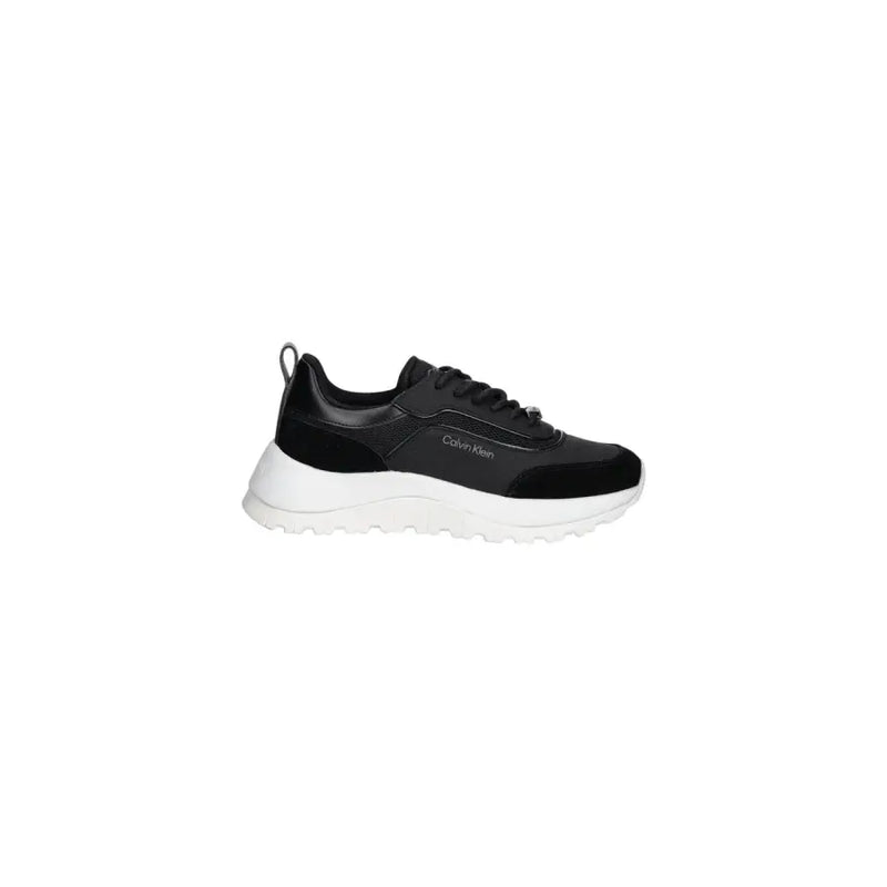 Calvin Klein womens black leather sneakers with white sole