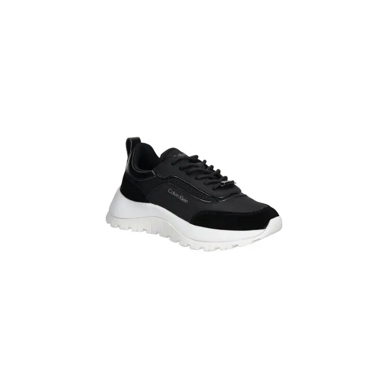 Calvin Klein black leather sneakers with white rubber sole and mesh upper