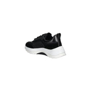 Calvin Klein womens black leather chunky platform sneakers with suede upper