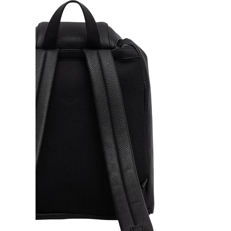 Calvin klein women black textured leather polyurethane backpack with adjustable straps and top handle 28 cm