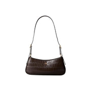 Calvin Klein women black polyurethane small shoulder bag with dark brown crocodile texture and gold-tone hardware