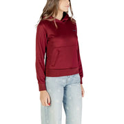 Calvin Klein women bordeaux satin-finish hoodie with front pocket and subtle embroidered branding for fall winter