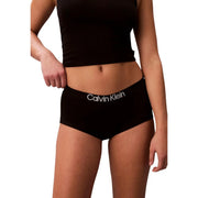 Black calvin klein women boyshort underwear briefs with white logo waistband made of cotton in a 3 pack