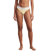 Cream-colored Calvin Klein bikini briefs with white logo waistband in black cotton modal fabric for women