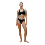 Black Calvin Klein women Brazilian underwear cotton modal bikini set with sleek bra and white anchor pattern briefs