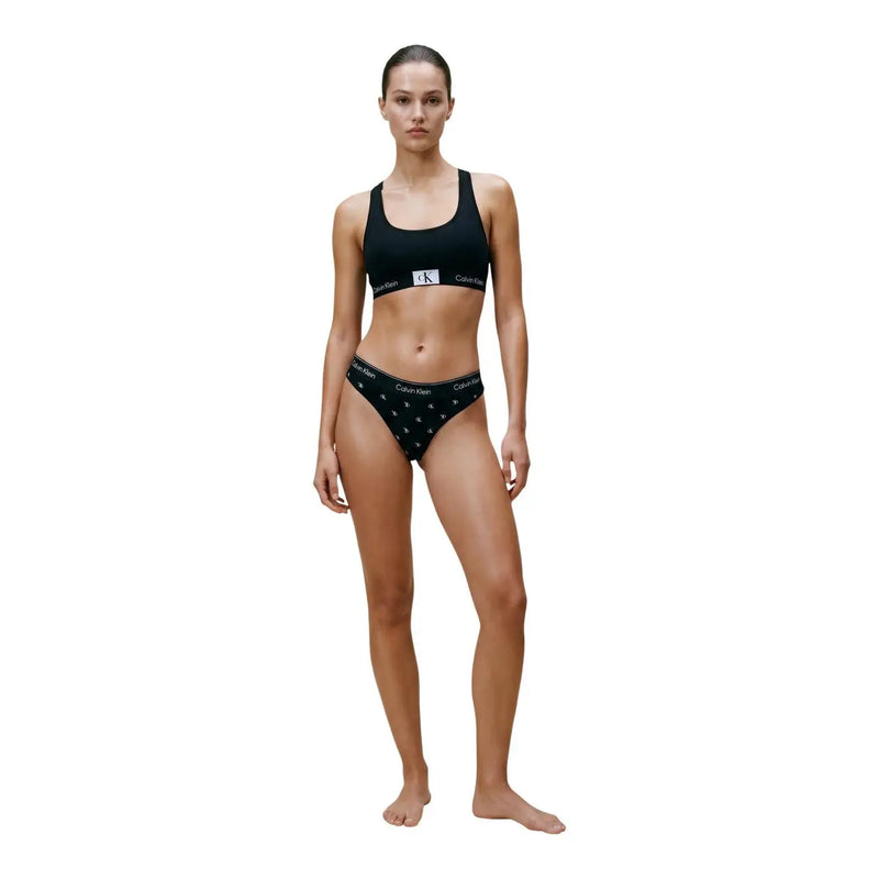 Black Calvin Klein women Brazilian underwear cotton modal bikini set with sleek bra and white anchor pattern briefs