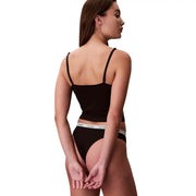 Calvin Klein women Brazilian underwear cotton black 3PK with white waistband featuring signature logo print