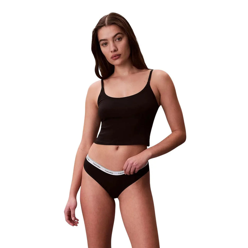 Black calvin klein women brazilian cotton briefs with white elastic waistband featuring the brand logo 3pk