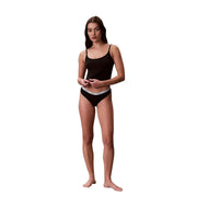 Calvin Klein women Brazilian black cotton underwear with white elastic waistband featuring brand logo in 3 pack