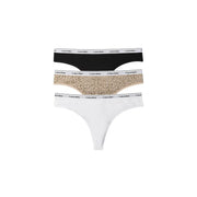 Calvin Klein women Brazilian cotton thong underwear three-pack in black beige leopard and white with branded waistbands