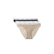 Calvin Klein women cotton bikini underwear set in black white and beige leopard print with branded waistbands