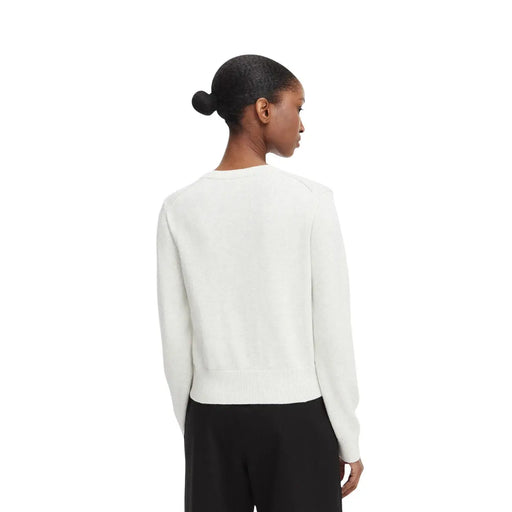 Calvin klein women cotton knitwear white round neck minimalist white knit sweater with crew neckline and ribbed cuffs