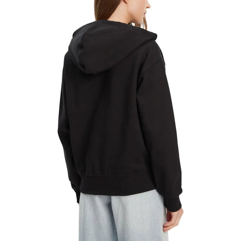 Calvin Klein women black cotton sweatshirt with a relaxed fit hood and ribbed cuffs for casual wear