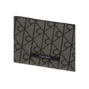 Black calvin klein women emblem wallet in black polyester with dark gray geometric pattern fabric 11cm size