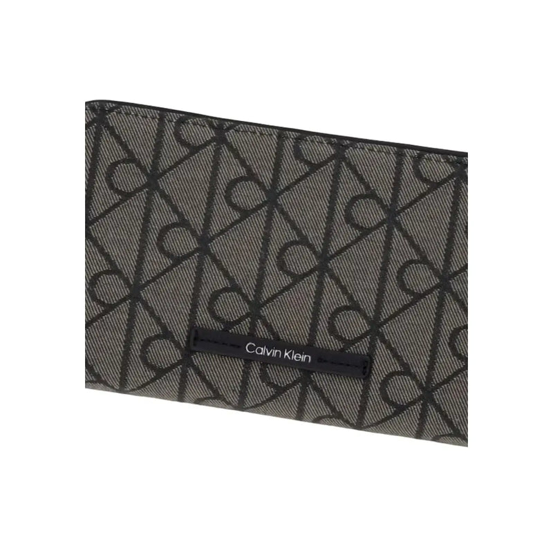 Black calvin klein women emblem wallet in black polyester with dark gray geometric pattern fabric 11cm size